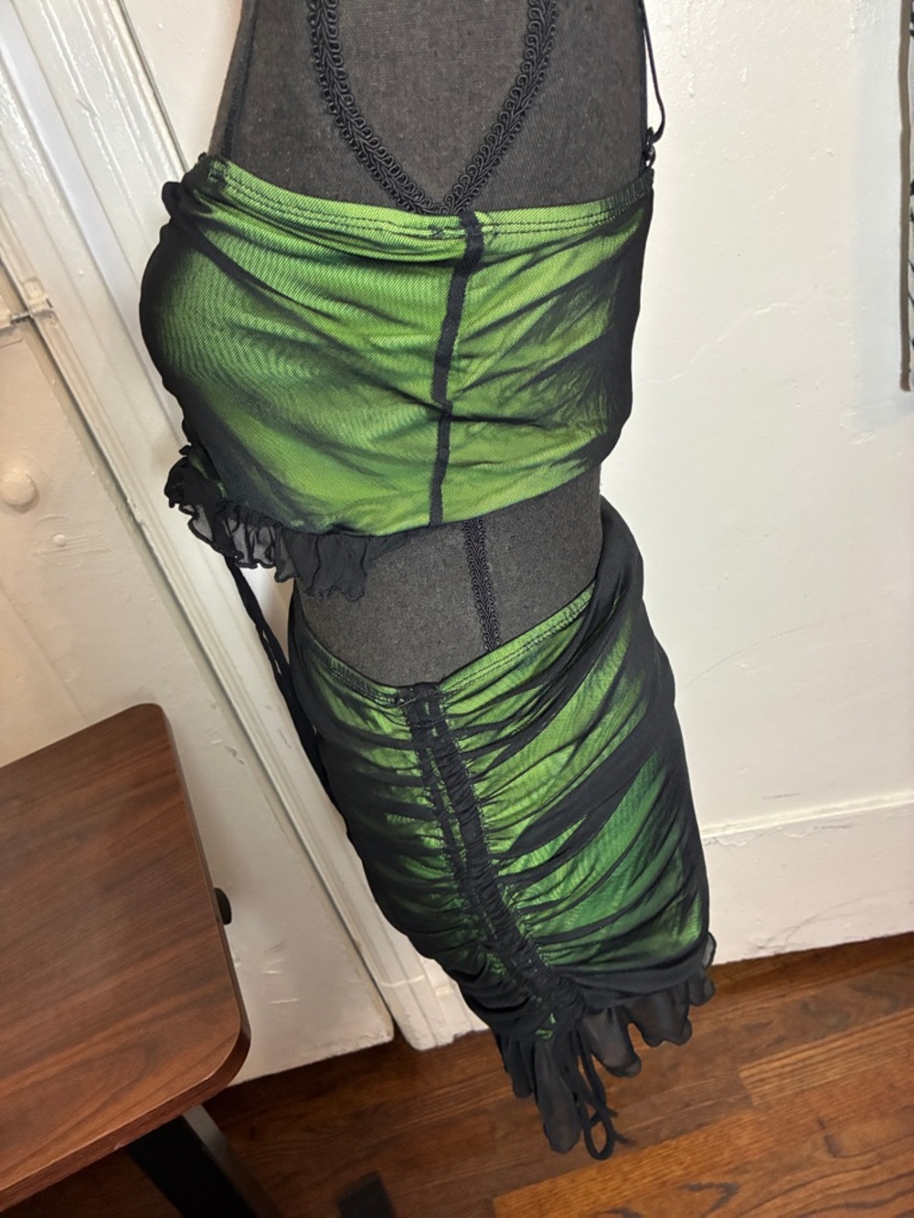 Current Mood Green and Black Ruched Mesh Mini Set - Picture 2 of 5